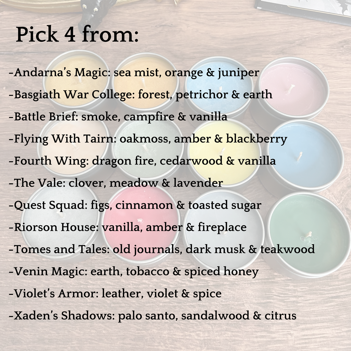 Fourth Wing Sampler Pack - Pick 4 mini candles