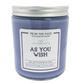 Purple candle with a silver lid, with a white background. The label reads As You Wish with a heart